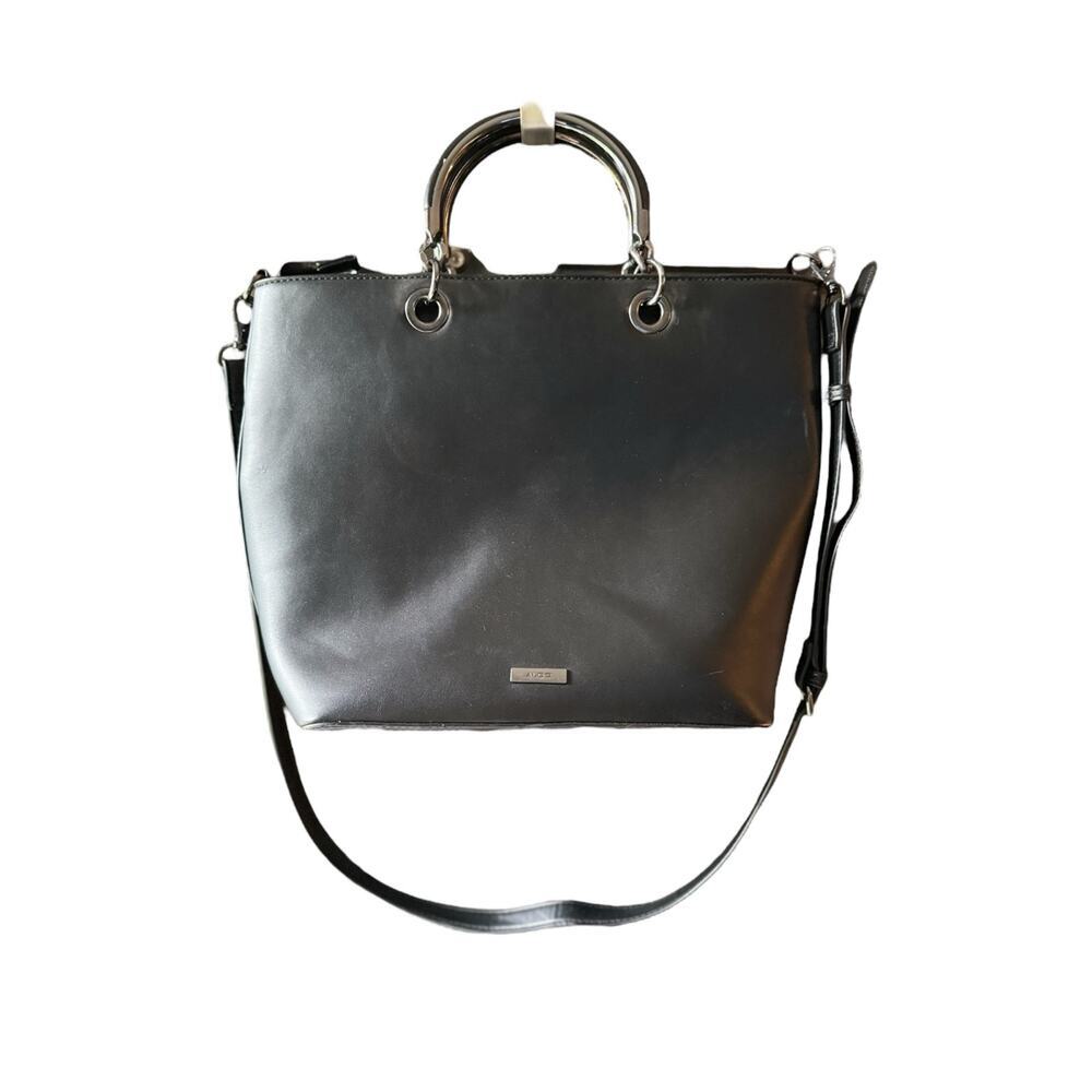 Aldo Satchel Crossbody Women’s Hand bag Black Leather Suede Metal Handles LG